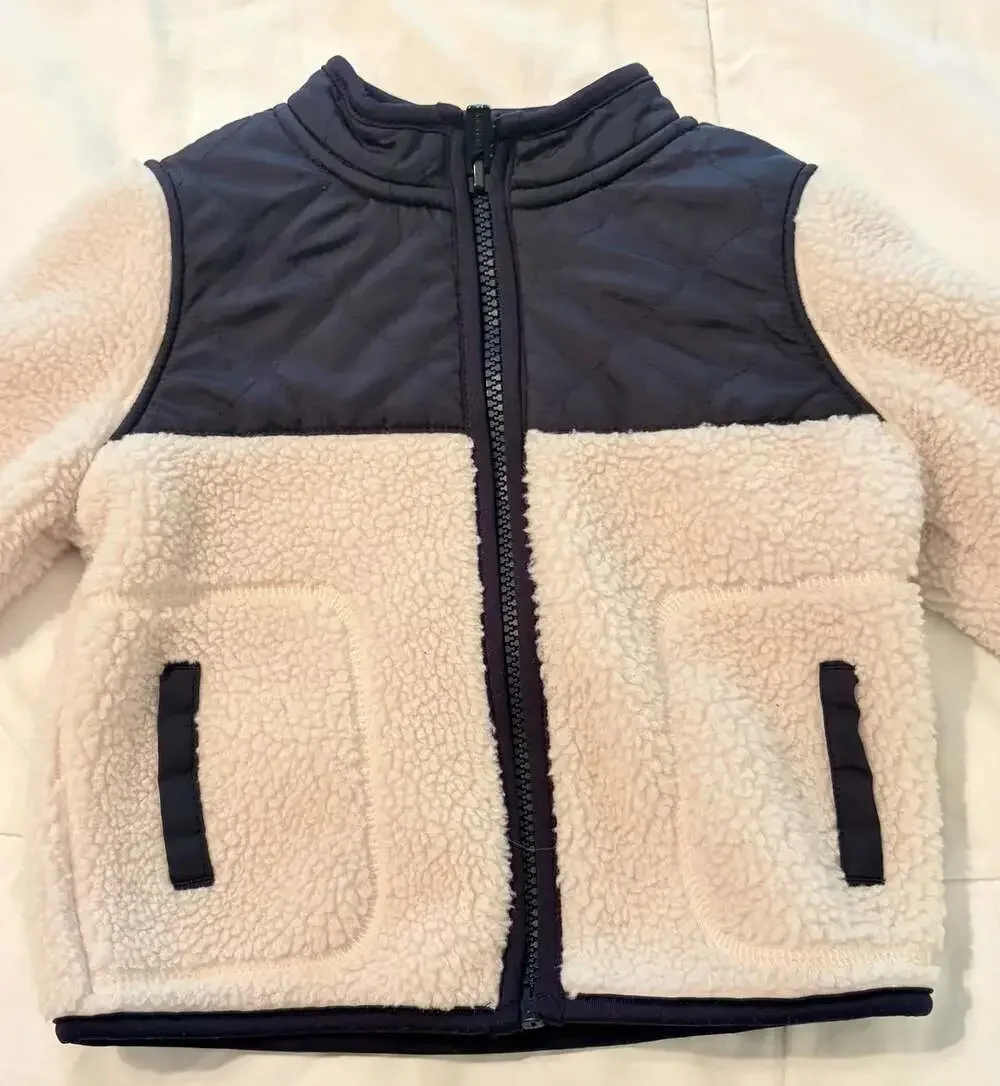 Old Navy Baby Sherpa and Quilted Fleece Zip-Up Jacket Size 6-12M Cream Navy